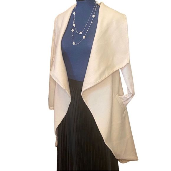 🎈Open Waterfall Drape Front Blanket Cardigan Jacket Winter White Size Small - Picture 3 of 6